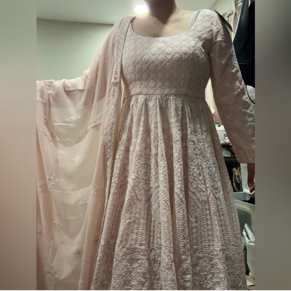 Blush Pink Thread Embroidered Anarkali - Picture 4 of 6